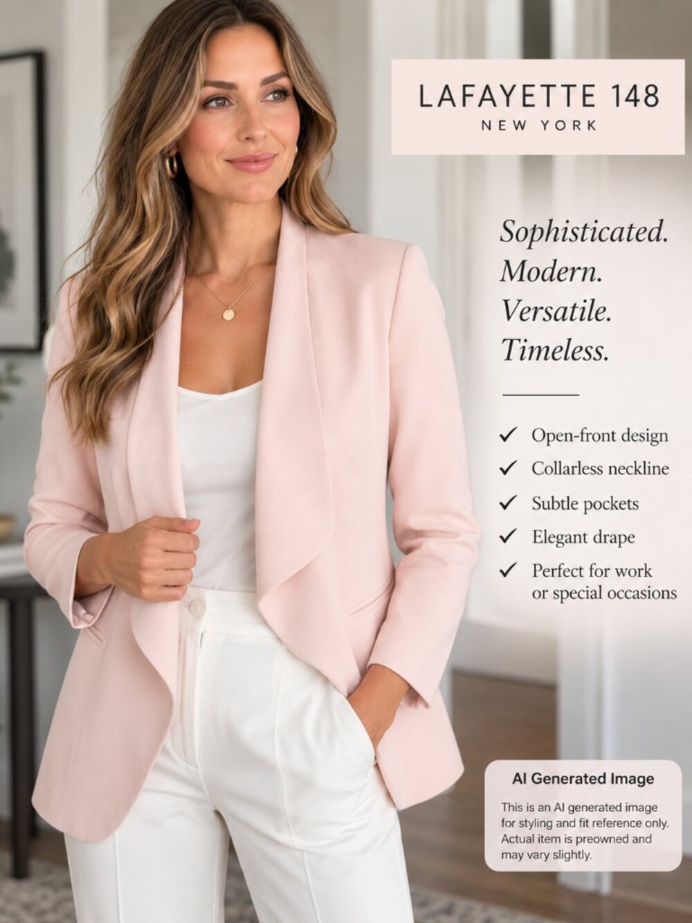 Lafayette 148 New York Blush Pink Open Front Blazer Jacket Size 14